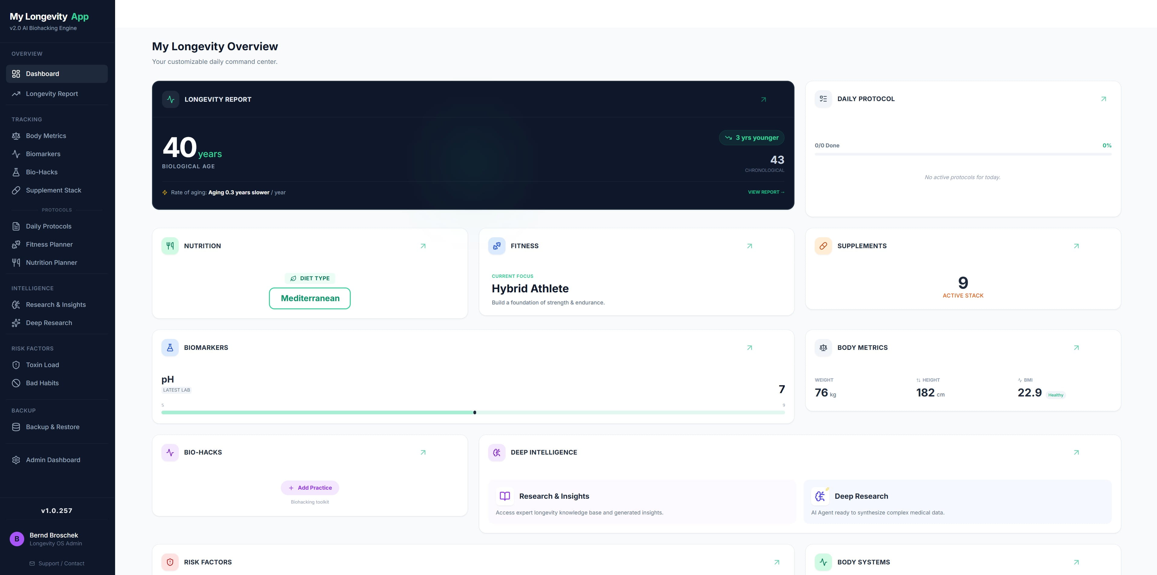 MyLongevityApp Dashboard