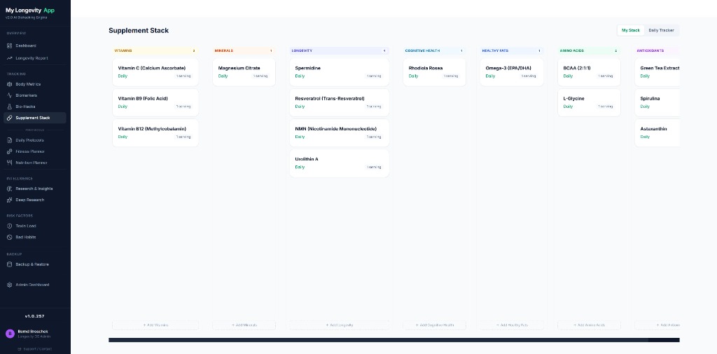 Sleep Routine Create And Maintain - Precision Stack Feature in MyLongevityApp